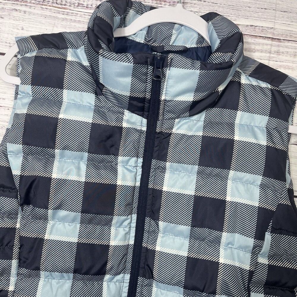 Land's End Puffer Blue Plaid Down Feather Insulated Full Zip Vest L/P 14/16